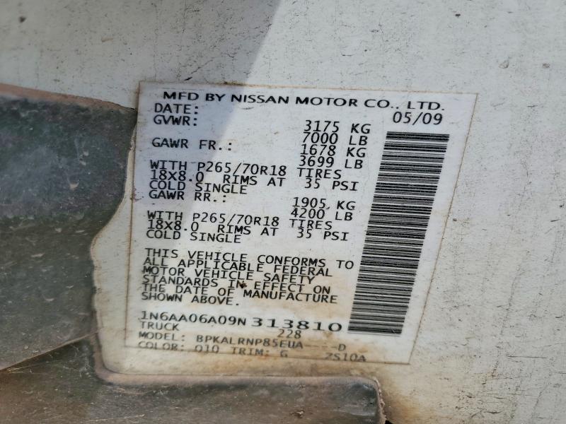 2009 Nissan Titan მანქანა იყიდება აუქციონზე, vin: 1N6AA06A09N313810, აუქციონის ნომერი: 52954406