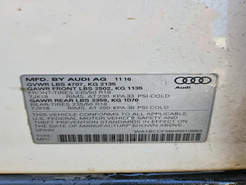 Продаж на аукціоні авто 2017 Audi Q3, vin: WA1BCCFS6HR010883, номер лоту: 53896386