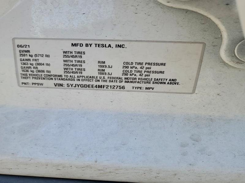 Продаж на аукціоні авто 2021 Tesla Model Y, vin: 5YJYGDEE4MF212756, номер лоту: 52965756