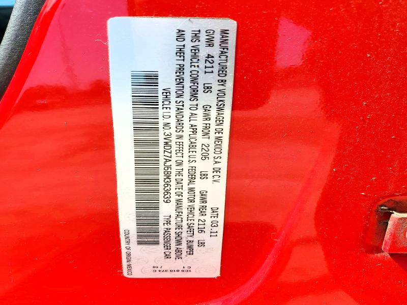 2011 Volkswagen Jetta მანქანა იყიდება აუქციონზე, vin: 3VWDZ7AJ5BM363639, აუქციონის ნომერი: 54350476