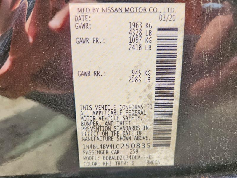 Продажа на аукционе авто 2020 Nissan Altima, vin: 1N4BL4BV4LC250835, номер лота: 54299856