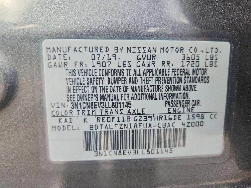 54394606 :رقم المزاد ، 3N1CN8EV3LL801145 vin ، 2020 Nissan Versa مزاد بيع