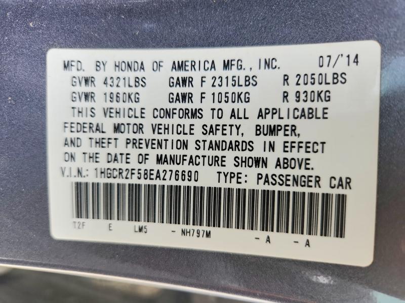 2014 Honda Accord მანქანა იყიდება აუქციონზე, vin: 1HGCR2F58EA276690, აუქციონის ნომერი: 52817306
