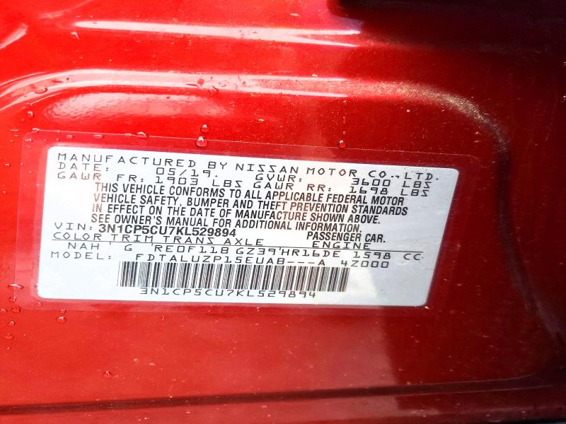 Aukcja sprzedaży 2019 Nissan Kicks, vin: 3N1CP5CU7KL529894, numer aukcji: 54777316