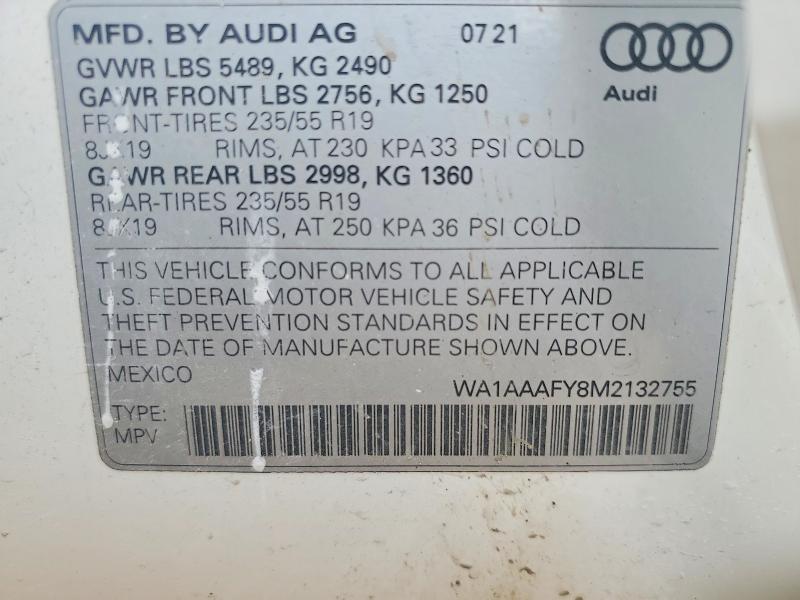 53729506 :رقم المزاد ، WA1AAAFY8M2132755 vin ، 2021 Audi Q5 مزاد بيع