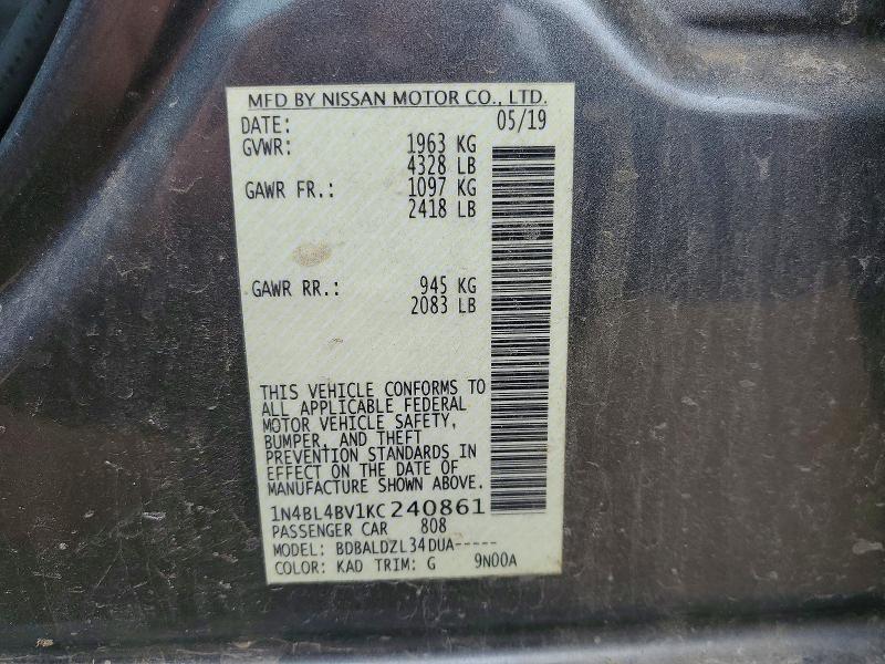Auction sale of the 2019 Nissan Altima, vin: 1N4BL4BV1KC240861, lot number: 54404846