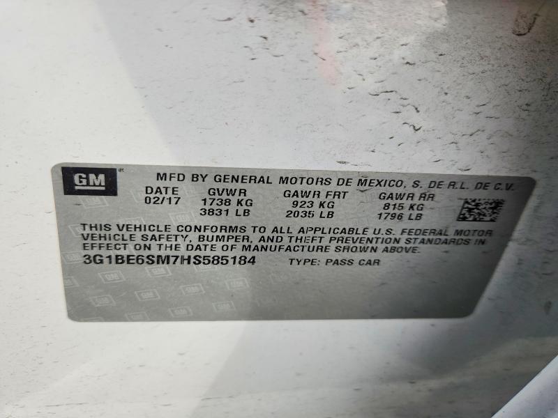 53228496 :رقم المزاد ، 3G1BE6SM7HS585184 vin ، 2017 Chevrolet Cruze مزاد بيع