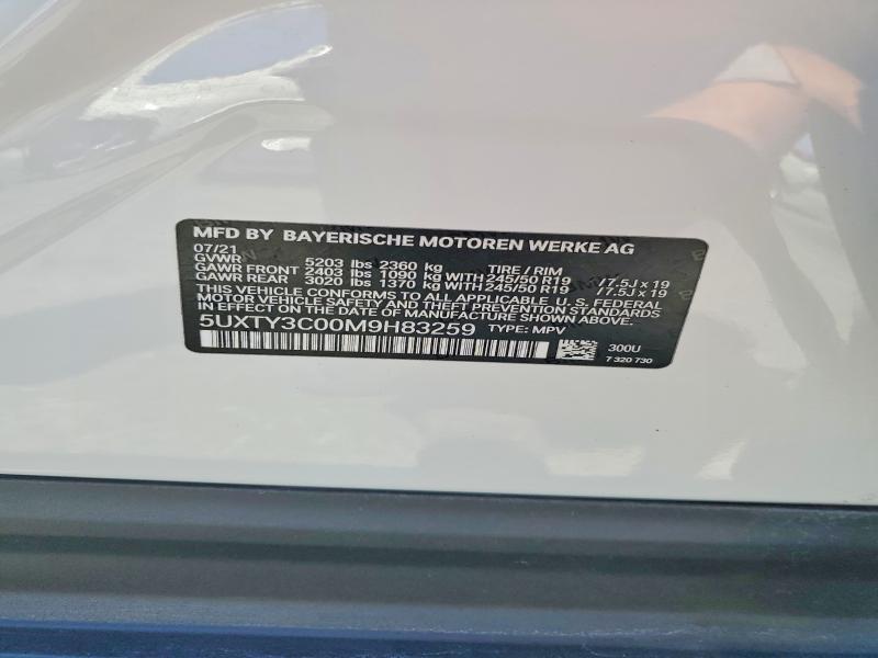 Aukcja sprzedaży 2021 Bmw X3, vin: 5UXTY3C00M9H83259, numer aukcji: 51909926