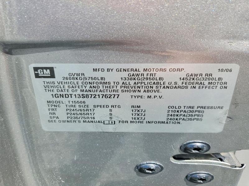 54006676 :رقم المزاد ، 1GNDT13S872176277 vin ، 2007 Chevrolet Trailblazer مزاد بيع