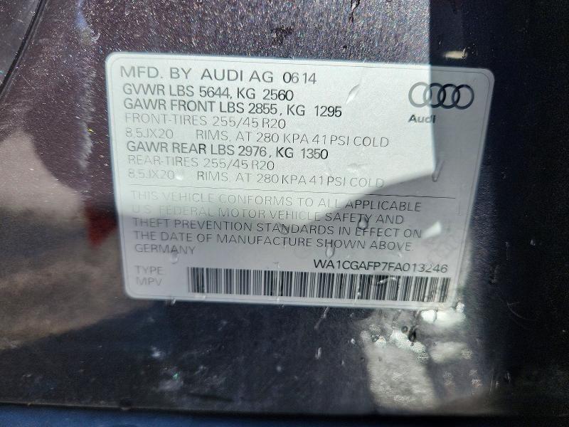52144636 :رقم المزاد ، WA1CGAFP7FA013246 vin ، 2015 Audi Sq5 مزاد بيع
