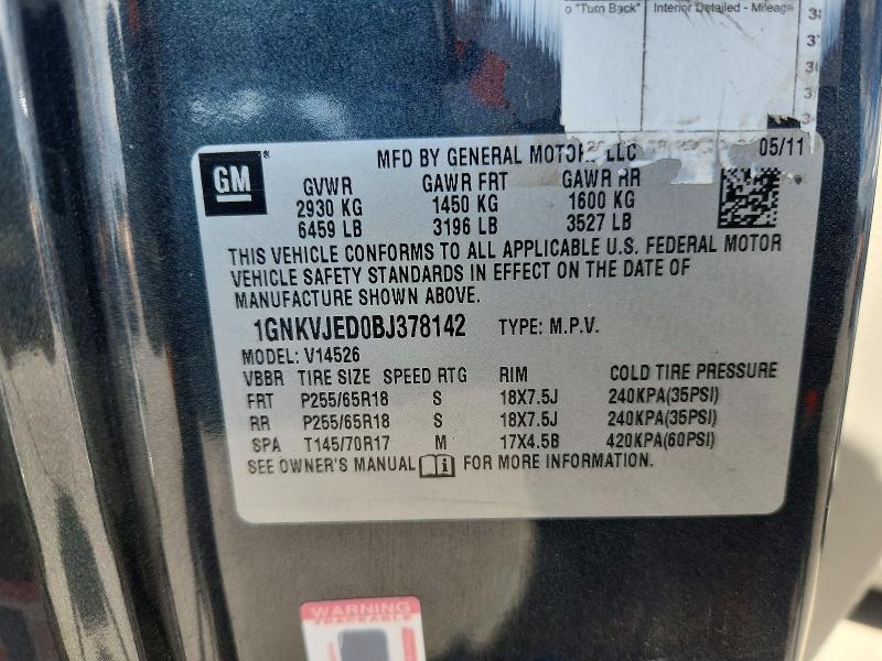 2011 Chevrolet Traverse მანქანა იყიდება აუქციონზე, vin: 1GNKVJED0BJ378142, აუქციონის ნომერი: 53788596