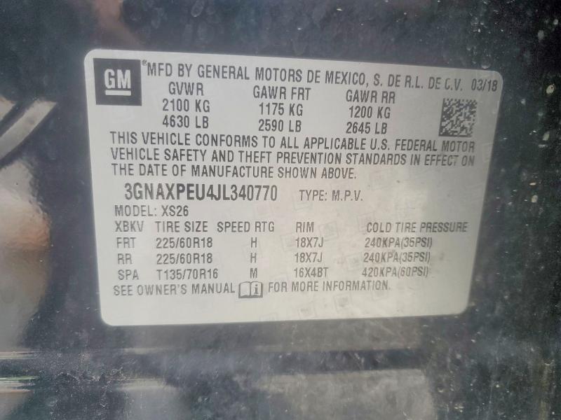 Aukcja sprzedaży 2018 Chevrolet Equinox, vin: 3GNAXPEU4JL340770, numer aukcji: 53751986