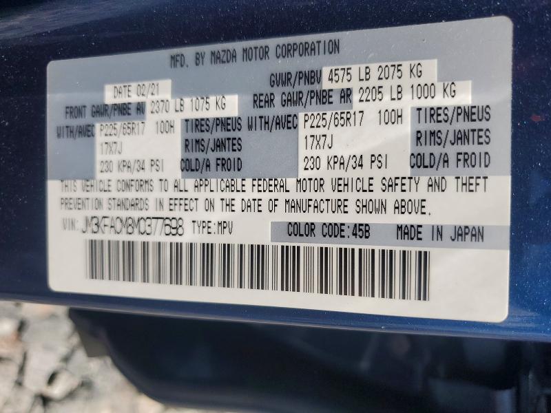 53577226 :رقم المزاد ، JM3KFACM8M0377698 vin ، 2021 Mazda Cx-5 مزاد بيع