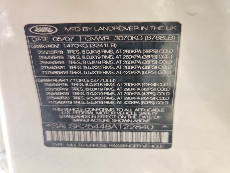 Auction sale of the 2008 Land Rover Range Rover Sport, vin: SALSK25448A122840, lot number: 53891446