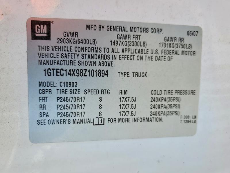 53447896 :رقم المزاد ، 1GTEC14X98Z101894 vin ، 2008 Gmc Sierra مزاد بيع