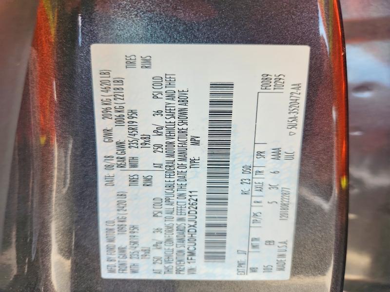 Aukcja sprzedaży 2018 Ford Escape, vin: 1FMCU0HDXJUD26211, numer aukcji: 55514696