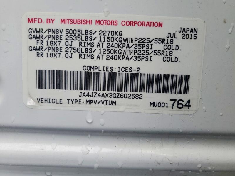 Продажа на аукционе авто 2016 Mitsubishi Outlander, vin: JA4JZ4AX3GZ602582, номер лота: 52286886