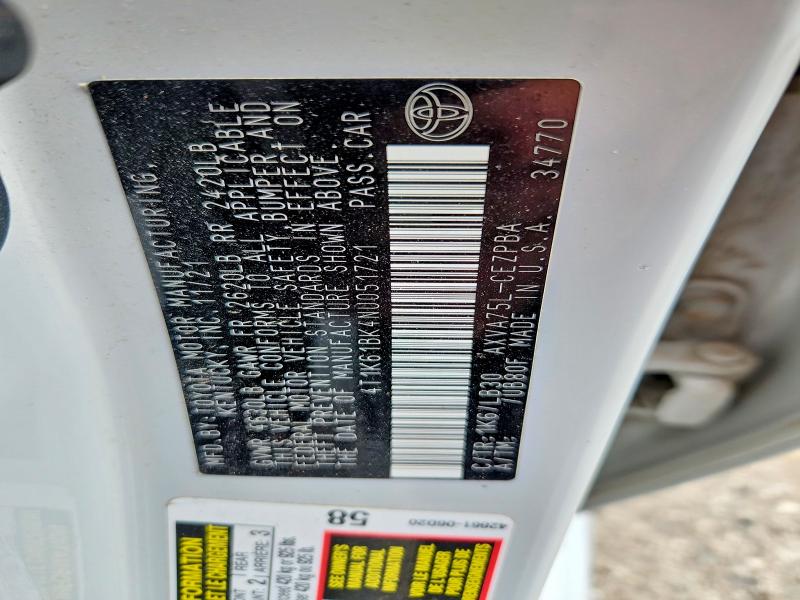 2022 Toyota Camry მანქანა იყიდება აუქციონზე, vin: 4T1K61BK4NU051721, აუქციონის ნომერი: 52169176