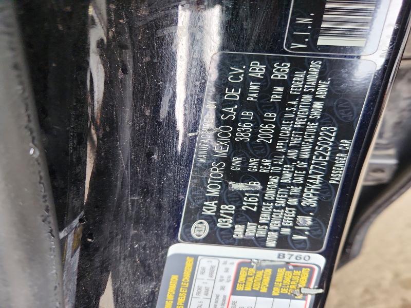 2018 Kia Forte მანქანა იყიდება აუქციონზე, vin: 3KPFK4A77JE250223, აუქციონის ნომერი: 52238336