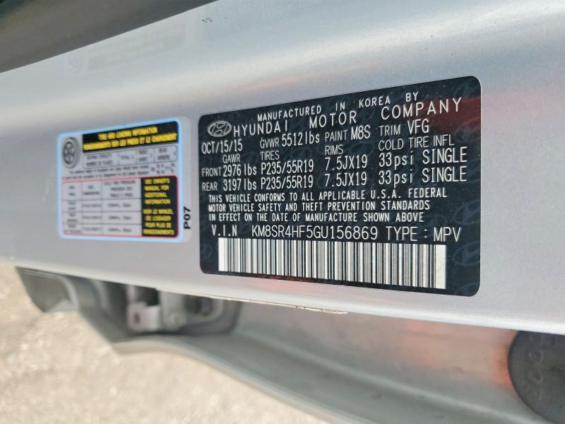 54191096 :رقم المزاد ، KM8SR4HF5GU156869 vin ، 2016 Hyundai Santa Fe مزاد بيع