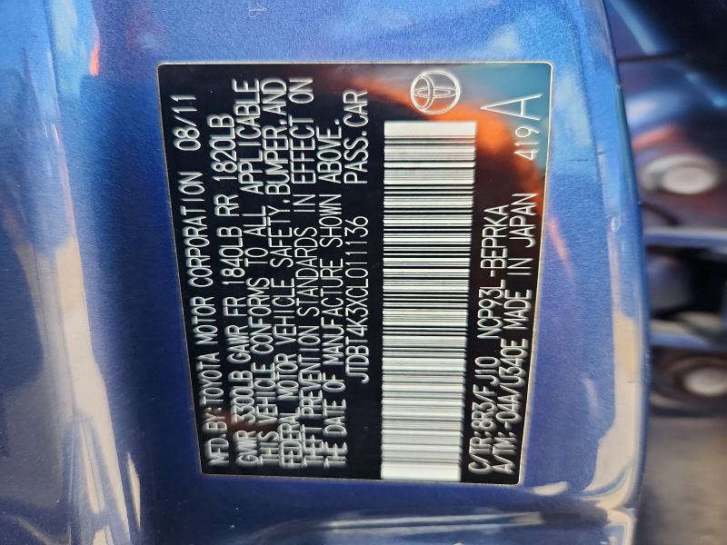 2012 Toyota Yaris მანქანა იყიდება აუქციონზე, vin: JTDBT4K3XCL011136, აუქციონის ნომერი: 52611886