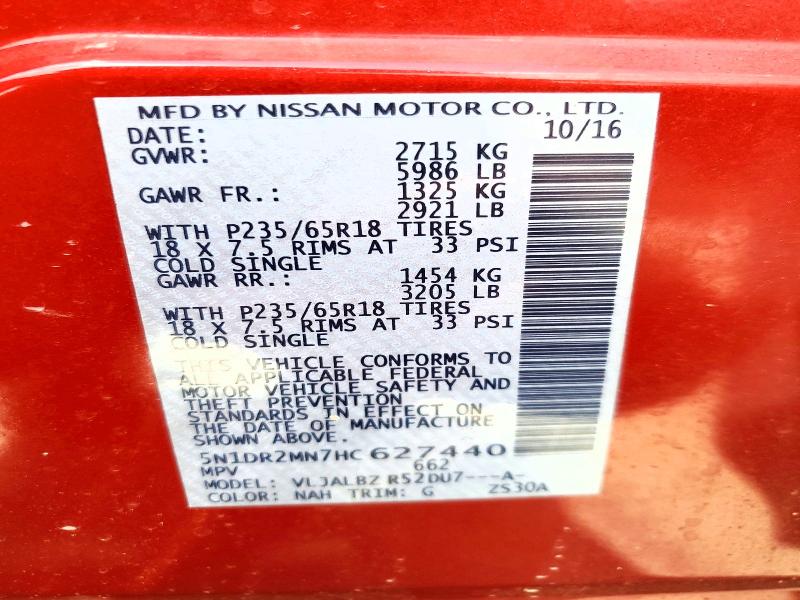 Aukcja sprzedaży 2017 Nissan Pathfinder, vin: 5N1DR2MN7HC627440, numer aukcji: 54078846
