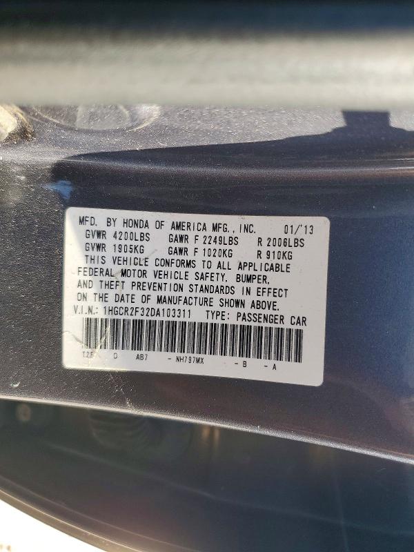 2013 Honda Accord მანქანა იყიდება აუქციონზე, vin: 1HGCR2F32DA103311, აუქციონის ნომერი: 53947406