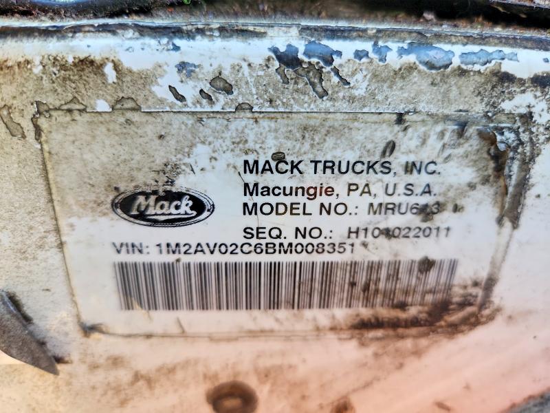 Aukcja sprzedaży 2011 Mack Mru613, vin: 1M2AV02C6BM008351, numer aukcji: 53803056