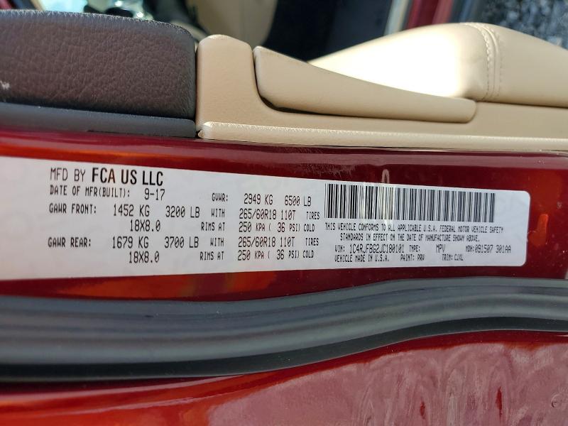 52071656 :رقم المزاد ، 1C4RJFBG2JC180101 vin ، 2018 Jeep Grand Cherokee مزاد بيع