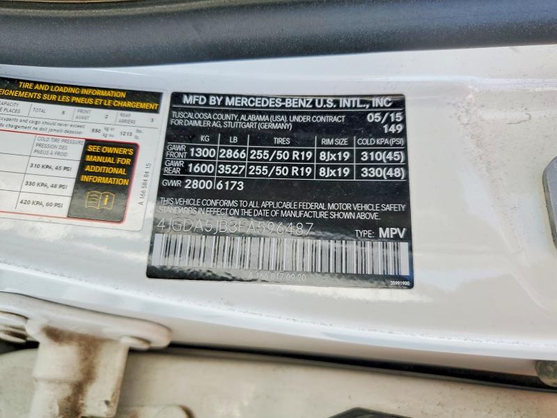 Продаж на аукціоні авто 2015 Mercedes-benz Ml, vin: 4JGDA5JB3FA596487, номер лоту: 54311676