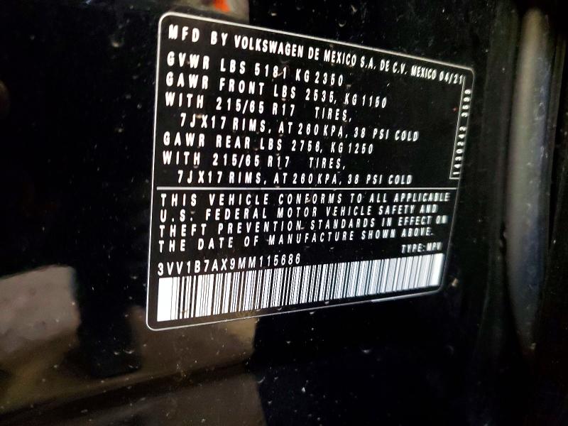 52465146 :رقم المزاد ، 3VV1B7AX9MM115686 vin ، 2021 Volkswagen Tiguan مزاد بيع
