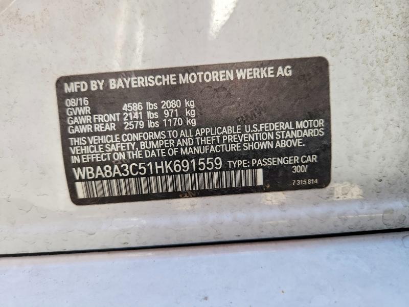 Aukcja sprzedaży 2017 Bmw 320, vin: WBA8A3C51HK691559, numer aukcji: 51910276