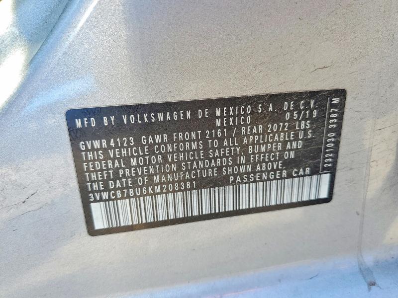 Aukcja sprzedaży 2019 Volkswagen Jetta, vin: 3VWCB7BU6KM208381, numer aukcji: 54042366