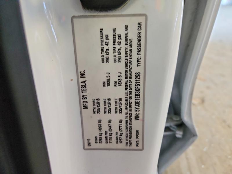 Продаж на аукціоні авто 2019 Tesla Model 3, vin: 5YJ3E1EB3KF511298, номер лоту: 53614176
