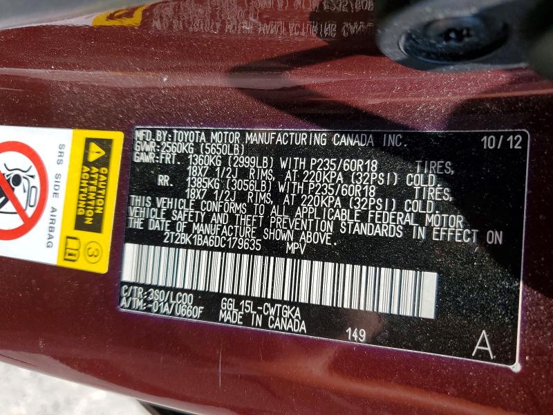Aukcja sprzedaży 2013 Lexus Rx 350, vin: 2T2BK1BA6DC179635, numer aukcji: 55032506