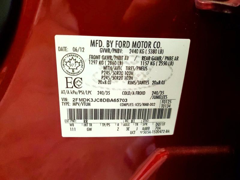 2013 Ford Edge მანქანა იყიდება აუქციონზე, vin: 2FMDK3JC8DBA65703, აუქციონის ნომერი: 54383176