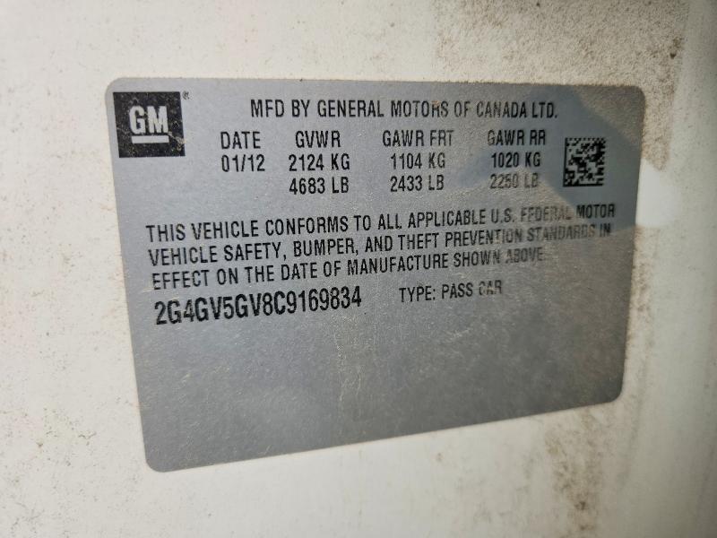 55138066 :رقم المزاد ، 2G4GV5GV8C9169834 vin ، 2012 Buick Regal مزاد بيع