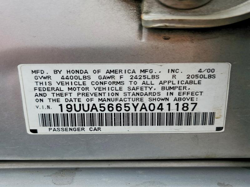 Aukcja sprzedaży 2000 Acura 3.2tl, vin: 19UUA5665YA041187, numer aukcji: 54909856