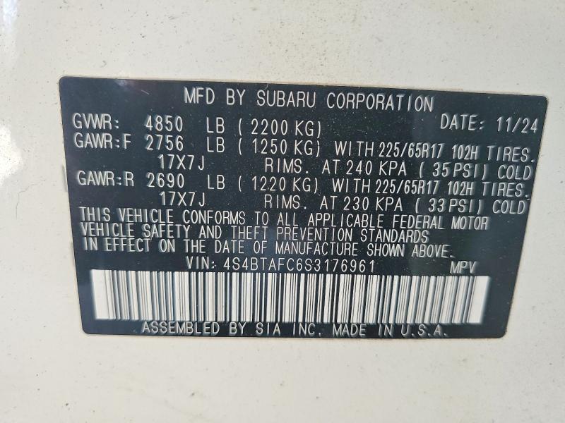 55206196 :رقم المزاد ، 4S4BTAFC6S3176961 vin ، 2025 Subaru Outback مزاد بيع