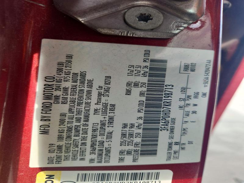 Продажа на аукционе авто 2019 Ford Fusion, vin: 3FA6P0HD7KR198713, номер лота: 54173816