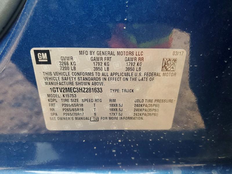 52624186 :رقم المزاد ، 1GTV2MEC3HZ281633 vin ، 2017 Gmc Sierra مزاد بيع