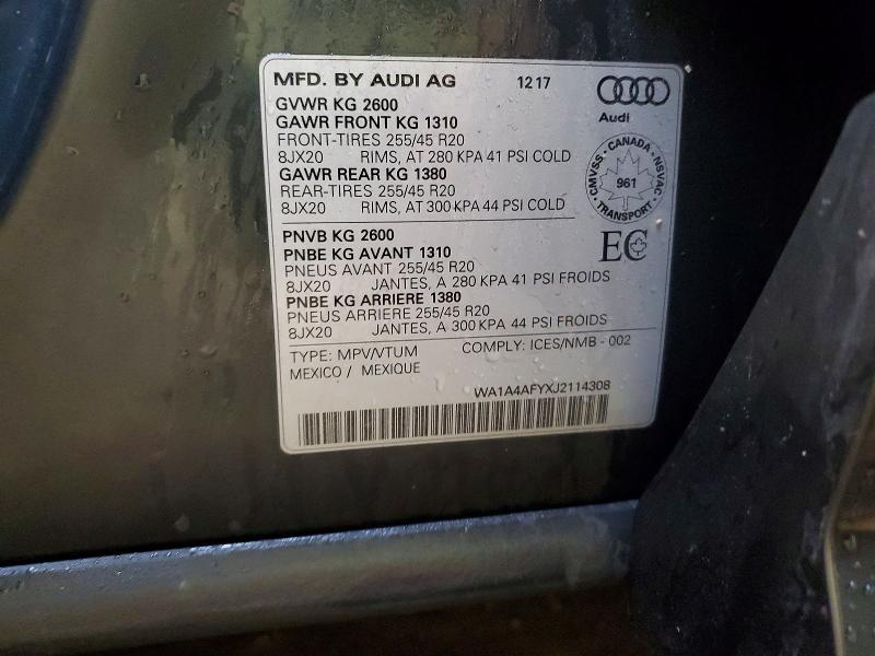 Продаж на аукціоні авто 2018 Audi Sq5, vin: WA1A4AFYXJ2114308, номер лоту: 53239606
