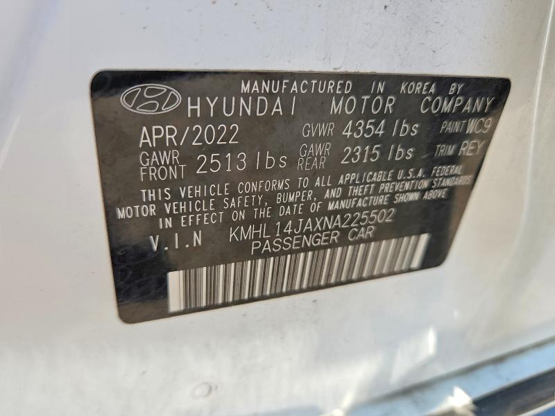 2022 Hyundai Sonata მანქანა იყიდება აუქციონზე, vin: KMHL14JAXNA225502, აუქციონის ნომერი: 54290326