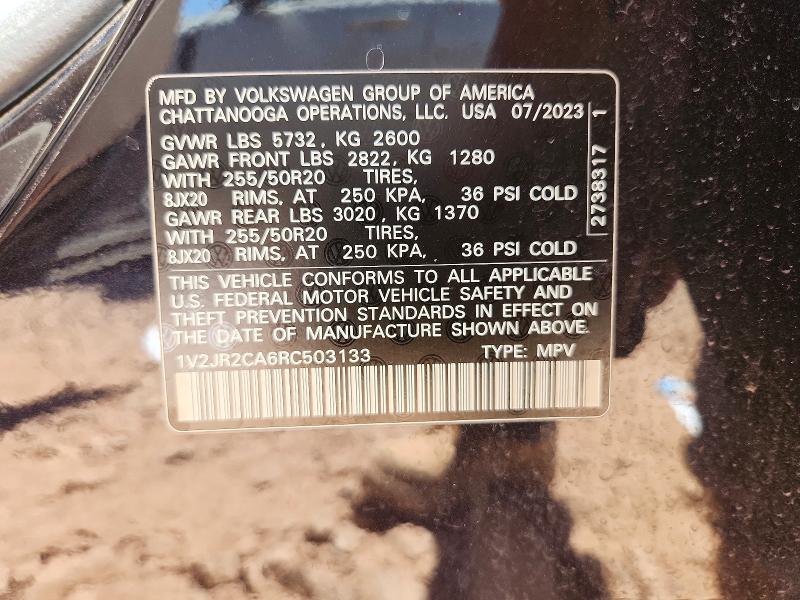 54432756 :رقم المزاد ، 1V2JR2CA6RC503133 vin ، 2024 Volkswagen Atlas مزاد بيع