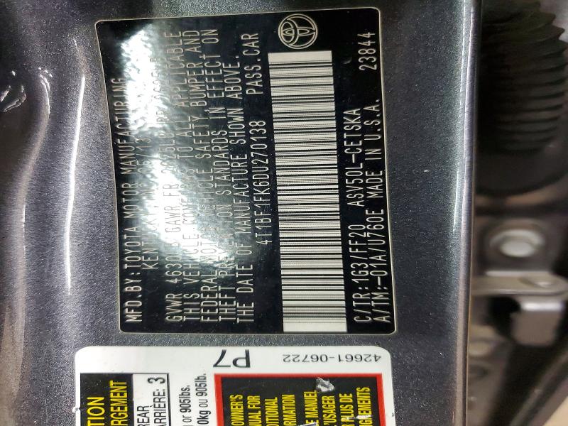 Продажа на аукционе авто 2013 Toyota Camry, vin: 4T1BF1FK6DU270138, номер лота: 51094186