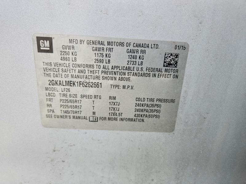 2015 Gmc Terrain მანქანა იყიდება აუქციონზე, vin: 2GKALMEK1F6262661, აუქციონის ნომერი: 54521856