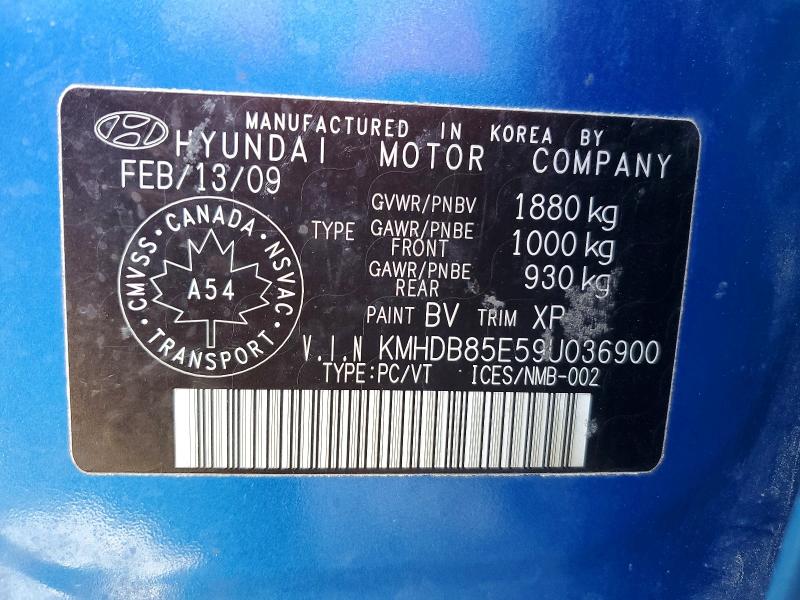 2009 Hyundai Elantra მანქანა იყიდება აუქციონზე, vin: KMHDB85E59U036900, აუქციონის ნომერი: 55017166