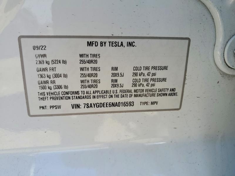 Продажа на аукционе авто 2022 Tesla Model Y, vin: 7SAYGDEE6NA016593, номер лота: 52584896