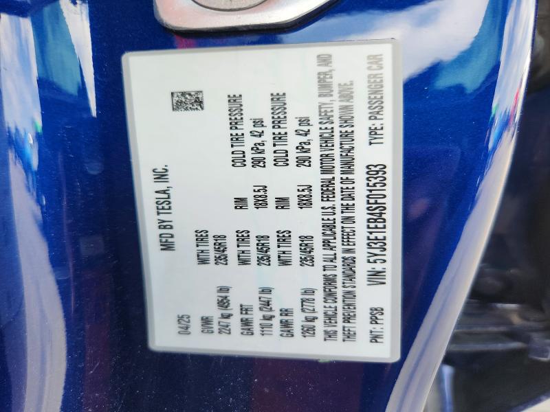 Продаж на аукціоні авто 2025 Tesla Model 3, vin: 5YJ3E1EB4SF015393, номер лоту: 54001276