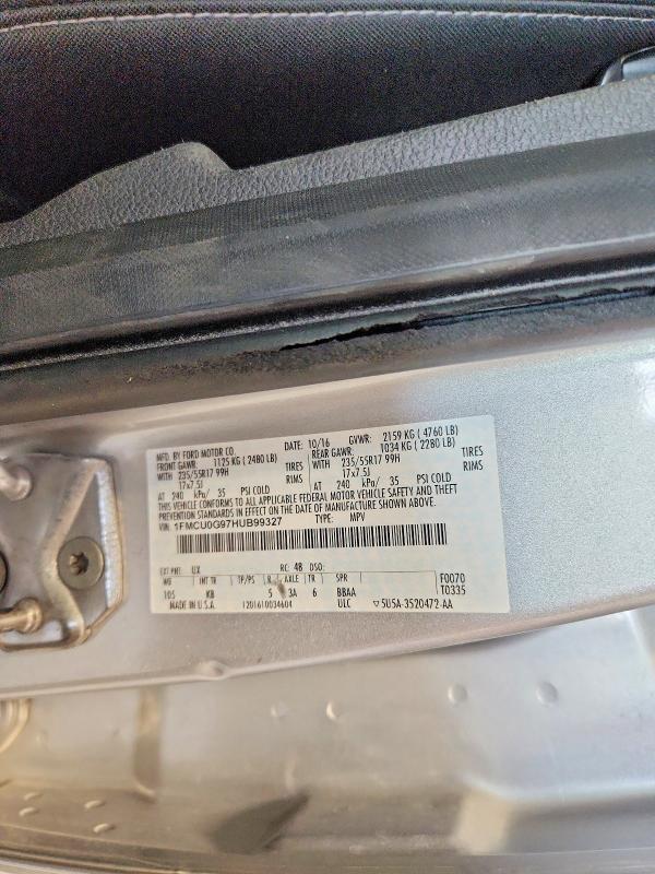 52961406 :رقم المزاد ، 1FMCU0G97HUB99327 vin ، 2017 Ford Escape مزاد بيع